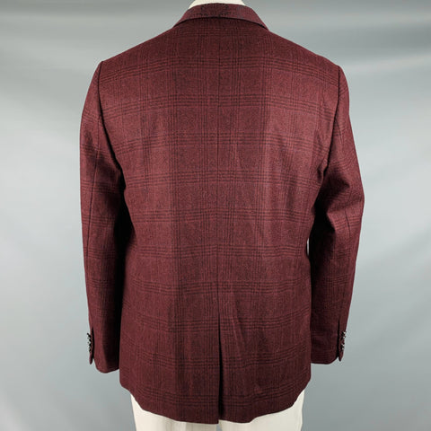 ROBERT GRAHAM Size 44 Burgundy Black Plaid Wool Notch Lapel Sport Coat