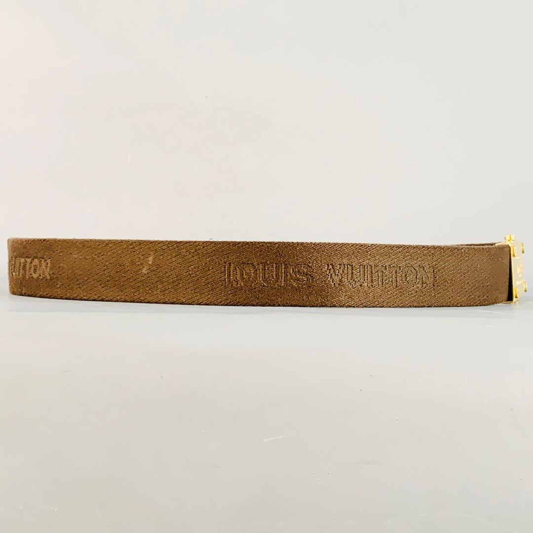 LOUIS VUITTON Size 40 Inventeur Brown Gold Logo Canvas Box Buckle Belt