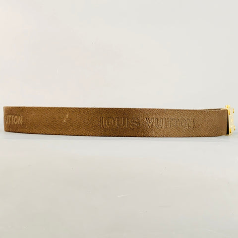 LOUIS VUITTON Size 40 Inventeur Brown Gold Logo Canvas Box Buckle Belt