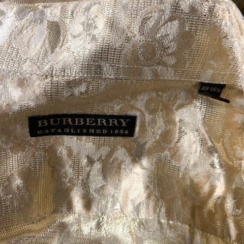 BURBERRY PRORSUM SS2008 Size S Gold Jacquard Silk & Polyamide Ruffle Long Sleeve Shirt