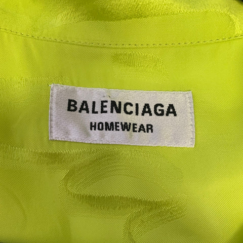 BALENCIAGA Size M Green Monogram Viscose Button Up Short Sleeve Shirt