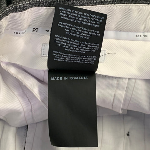 PT TORINO Size 32 Grey Black Glenplaid Wool Flat Front Dress Pants