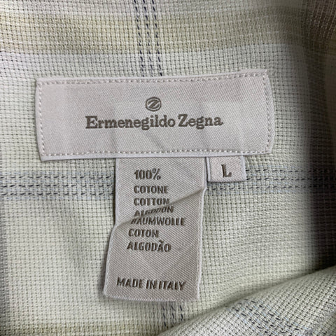 ERMENEGILDO ZEGNA Size L Green Sage Plaid Cotton One Pocket Long Sleeve Shirt
