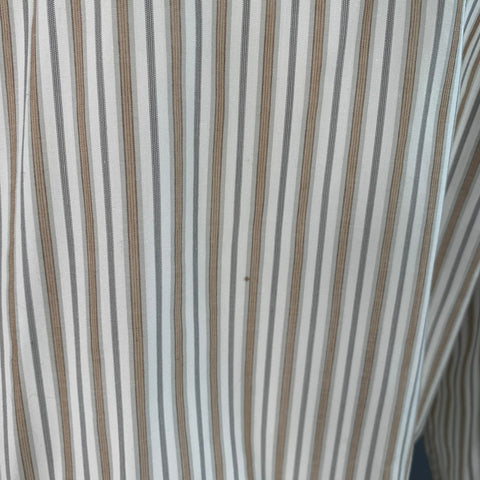 LORO PIANA Size L White Tan Grey Stripe Cotton One Pocket Long Sleeve Shirt