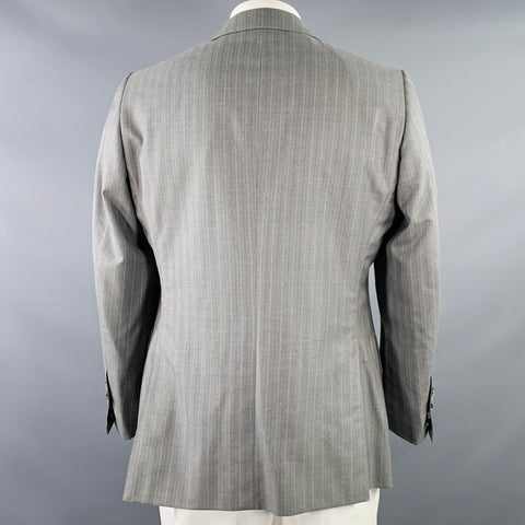 Ensemble Costume et Gilet ASTOR & BLACK Taille 44 Rayures Grises et Brunes, Simple Boutonnage