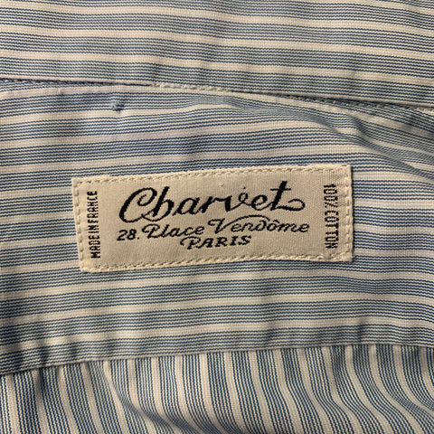 CHARVET Size M Blue Stripe Cotton Pointed Collar Long Sleeve Shirt