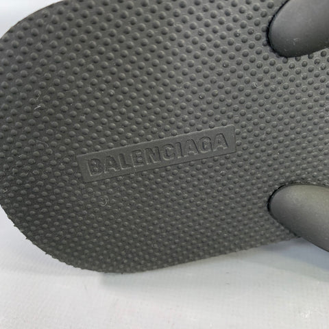 BALENCIAGA Size 11 Black Silver Studded Flip flops Sandals
