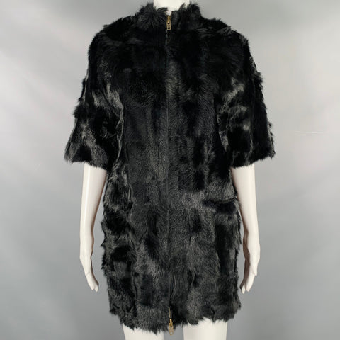 Manteau VINTAGE en peau de mouton retournée noire, manches 3/4, taille M