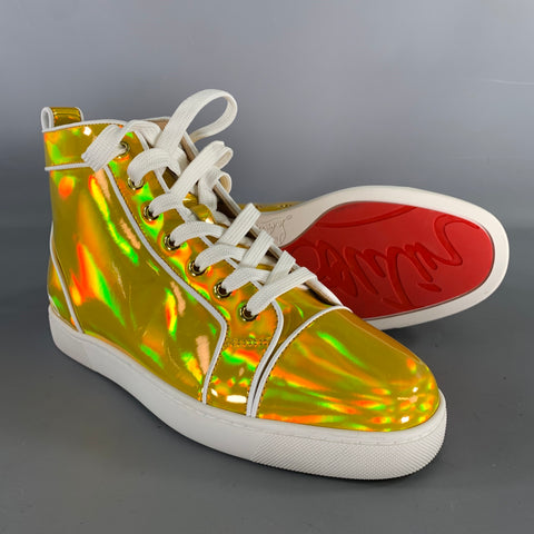 CHRISTIAN LOUBOUTIN Size 6.5 Gold White Leather High Top Lace Up Shoes
