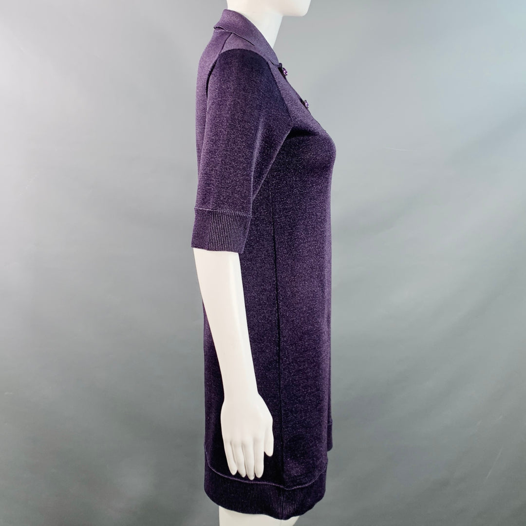 LOUIS VUITTON Size XS Metallic Purple Polyester Merino Wool Mini Polo Dress