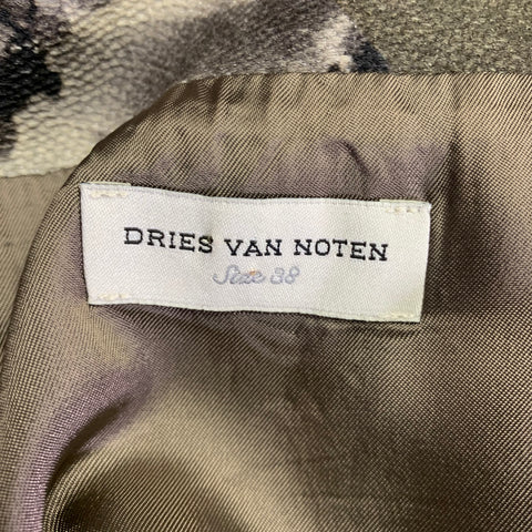 DRIES VAN NOTEN Size 6 Grey Olive Wool Silk Marbled Open Back Dress