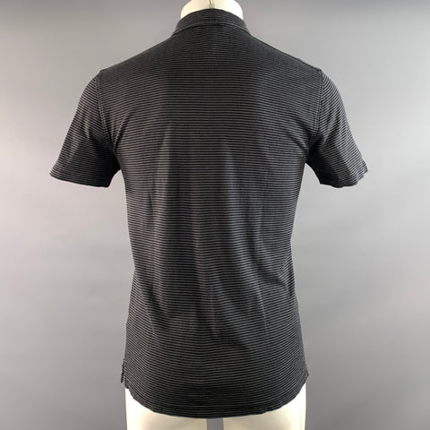 JOHN VARVATOS Size S Grey Black Stripe Silk Cotton Pointed Collar Polo