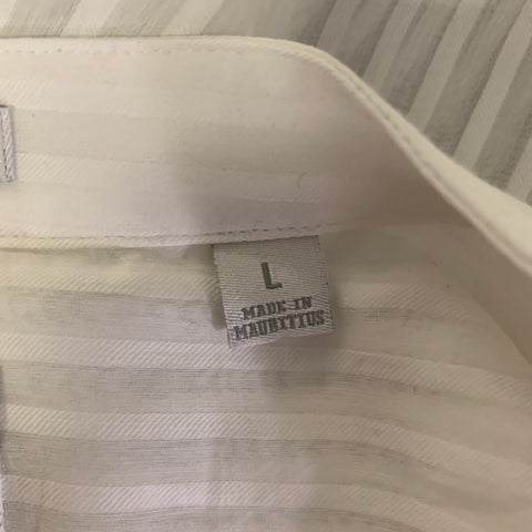 TODD SNYDER Size L White Stripe Cotton Silk Band Collar Long Sleeve Shirt