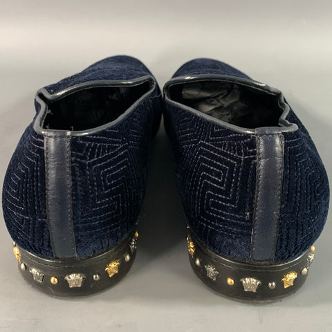 VERSACE Size 11 Navy Black Greca Velvet Loafer Loafers