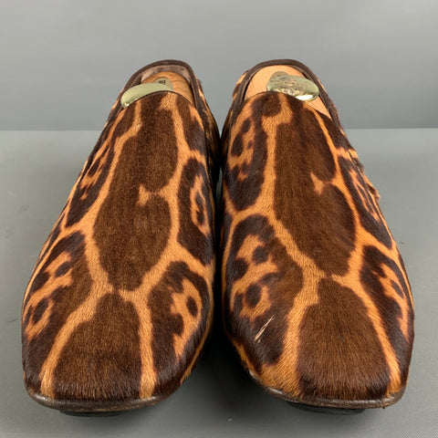 YVES SAINT LAURENT Size 8 Brown Tan Animal Print Leather Slip On Loafers