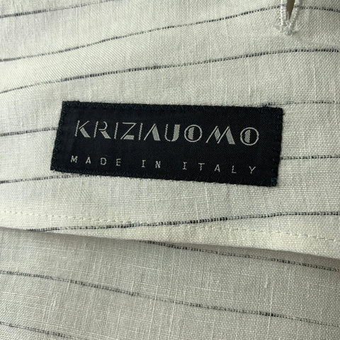 KRIZIA UOMO Chest Size 42 Cream Light Grey Pinstripe Linen 32 31 Suit