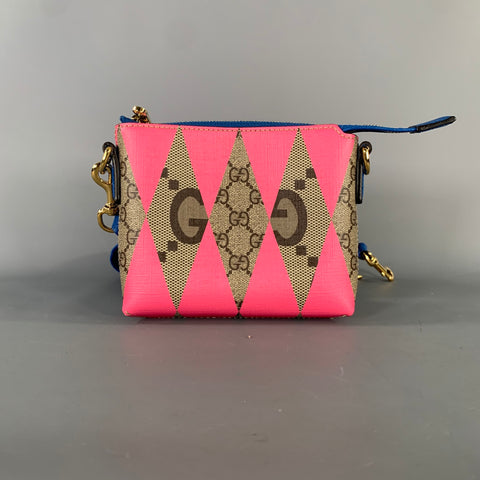 GUCCI Blue Pink Monogram Leather Cross Body Bags