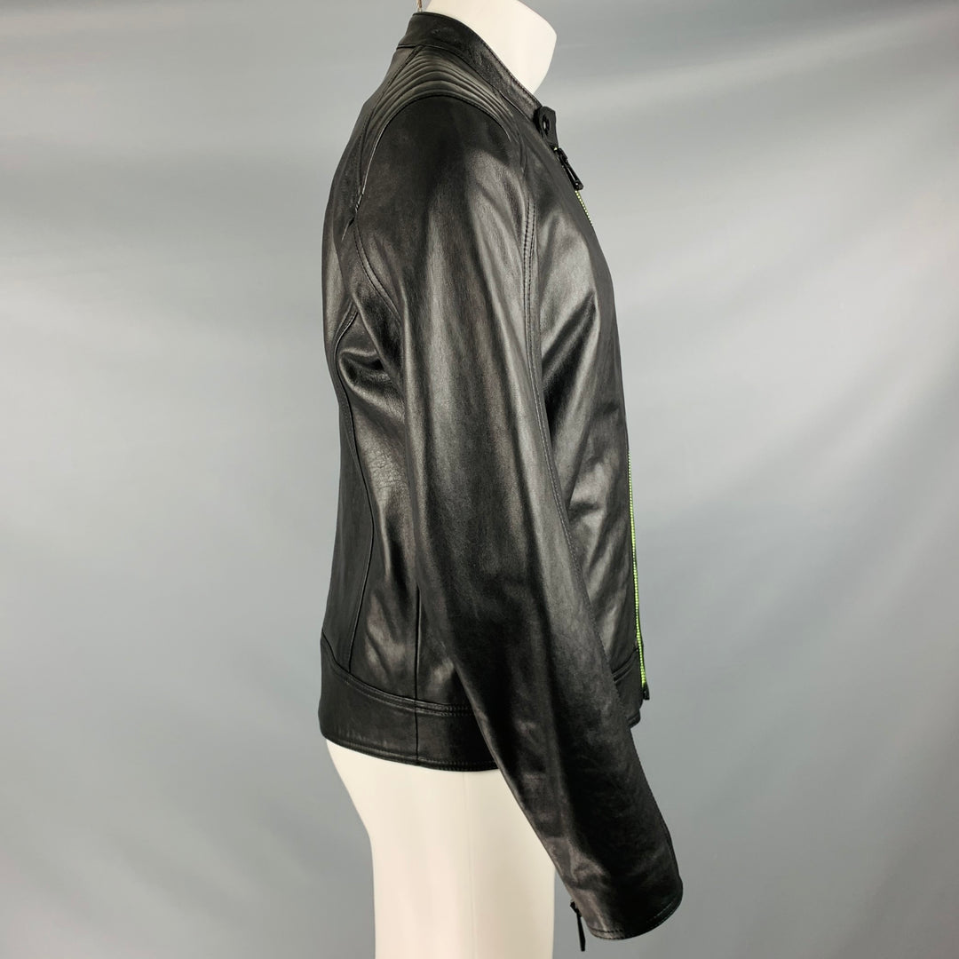 BELSTAFF Size 38 -Flash V Racer- Black Green Leather Biker Jacket
