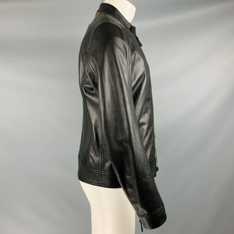 BELSTAFF Size 38 -Flash V Racer- Black Green Leather Biker Jacket