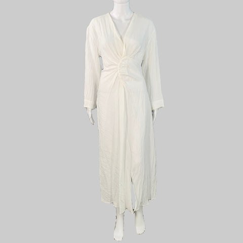sandro ruched dress Sandro Paris Teal Jacquard Ruched Dress Size 36 NWT Read Description