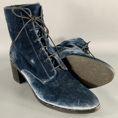 FREDA SALVADOR Size 7 Blue Velvet Lace-Up Boots
