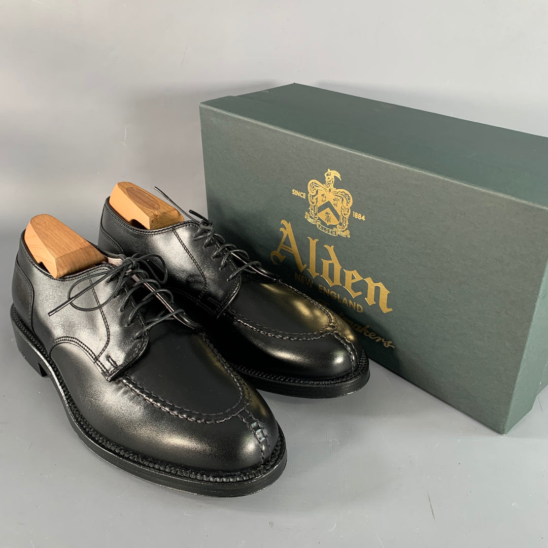 ALDEN Size 7 Norwegian HS Blucher Black Calfskin Leather Split Toe Derby Lace-Up Shoes