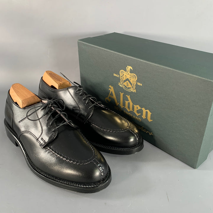 ALDEN Size 7 Norwegian HS Blucher Black Calfskin Leather Split Toe Derby Lace-Up Shoes