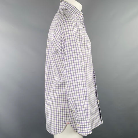 ISAIA Size M Purple White Grey Plaid Cotton Spread Collar Long Sleeve Shirt