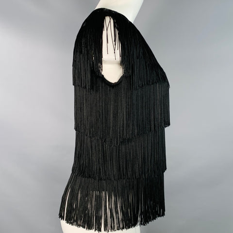 NORMA KAMALI Size M Black Rayon Blend Sleeveless Fringe Dress Top