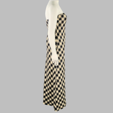 RALPH LAUREN Size 10 Black Cream Wool Buffalo Check Strapless Maxi Dress