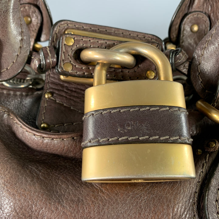 CHLOE Brown Gold Pebble Grain Leather Satchel Bag