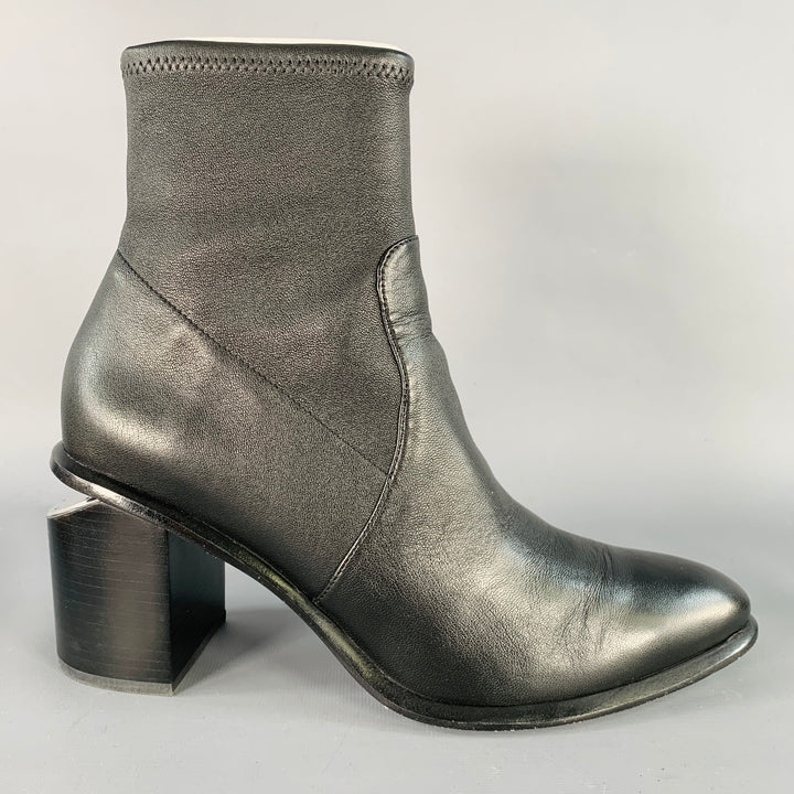 ALEXANDER WANG Size 11 Anna Black Lambskin Leather Stretch Cut Out Chunky Heel Boots