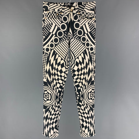 Vintage VERSACE JEANS COUTURE Size 32 Black White Abstract Print Cotton Pants