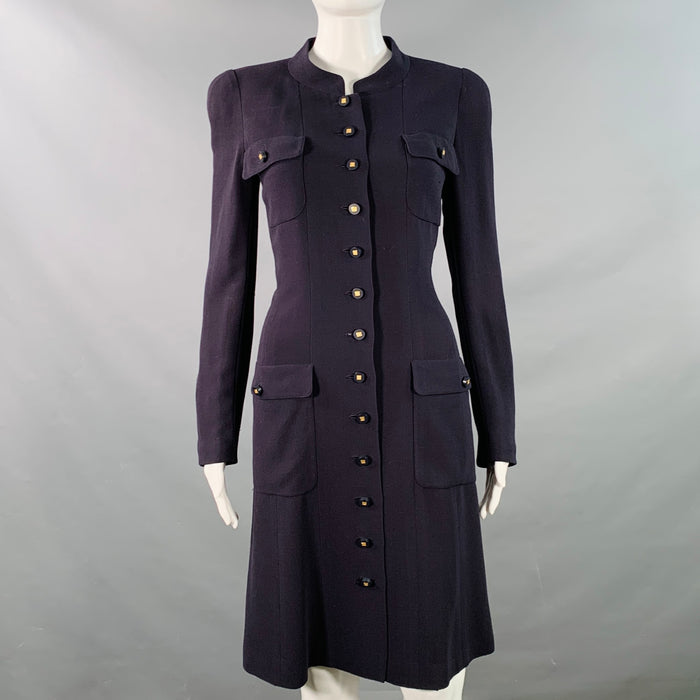 CHANEL Vintage 1996 Size 6 Navy Long Sleeve Below Knee Dress