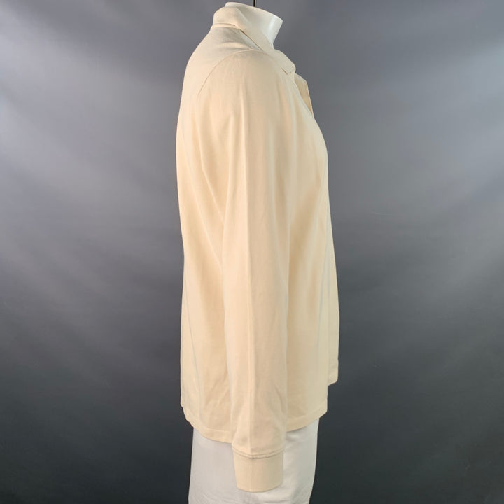 DRAKES LONDON Size L Beige Cotton Pique Long Sleeve Polo