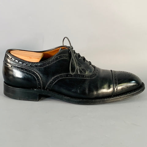 ALDEN Size 10 Black Perforated Leather Oxford  Wingtip Cap Toe Lace-Up Shoes