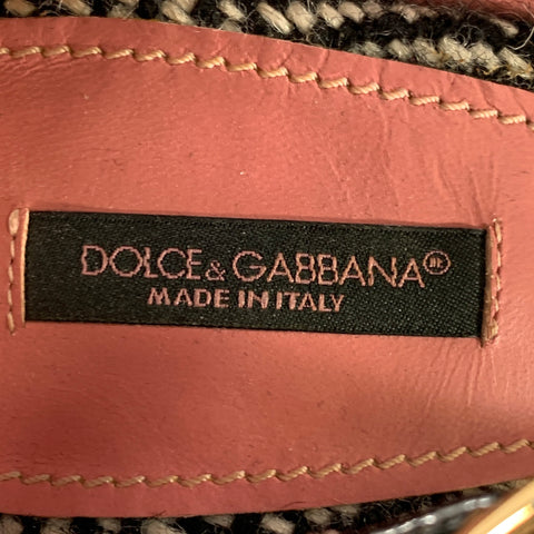 DOLCE & GABBANA Size 8.5 Black White Wool Herringbone Leather Trim Heels Pumps