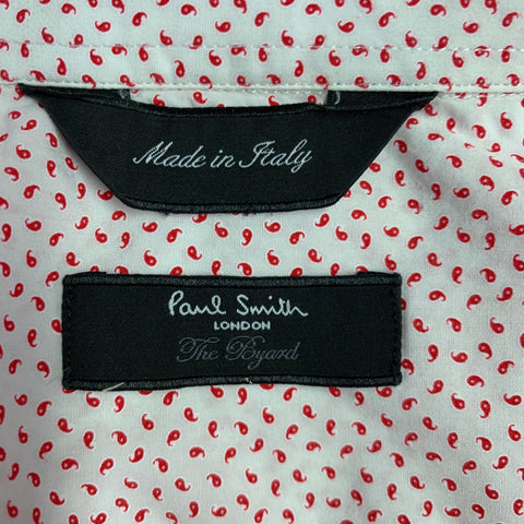 PAUL SMITH Size L White Red Dots Cotton Long Sleeve Shirt