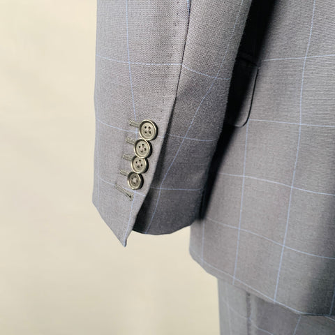 ASTOR & BLACK Size 44 Navy Blue Window Pane Single Breasted Peak Lapel Suit