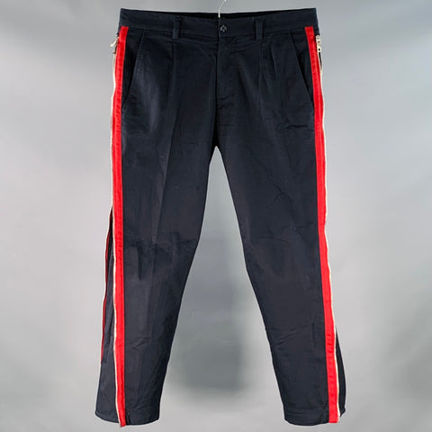 DOLCE & GABBANA Size 32 Navy Red Stripe Cotton Blend Zipper Stripe Casual Pants