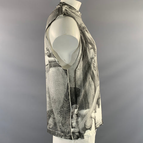 AZYRUM Size L White Grey Graphic Cotton Crew Neck Tank Top