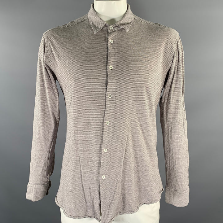 BARENA Size XL White Black Stripe Long Sleeve Knit Shirt