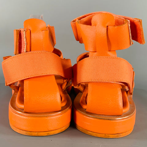 CALVIN KLEIN COLLECTION Size 12 Orange Leather Straps Sandals