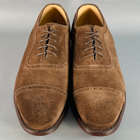 CHARLES TYRWHITT Size 9 Parker Brown Perforated Suede Oxford Lace-Up Shoes