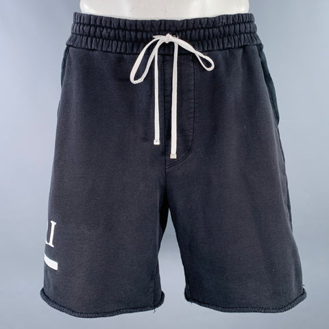 AMIRI Size XL Black White Logo Cotton Drawstring Shorts