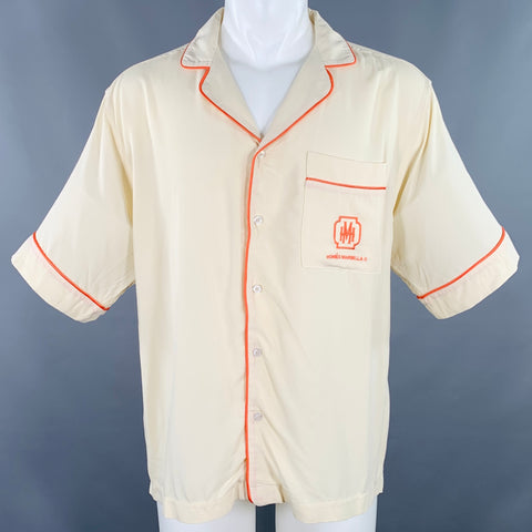 HOMIE'S MARBELLA Size M Marbelland Beige Orange Contrast Trim Viscose Short Sleeve Shirt