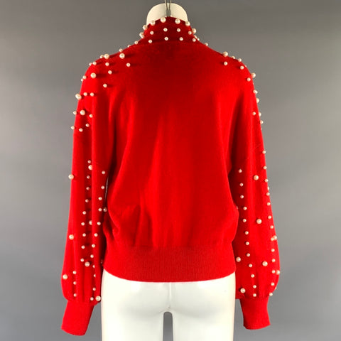CASHMERE CHARTER CLUB Size M Red Pearl Cashmere Beaded Pullover