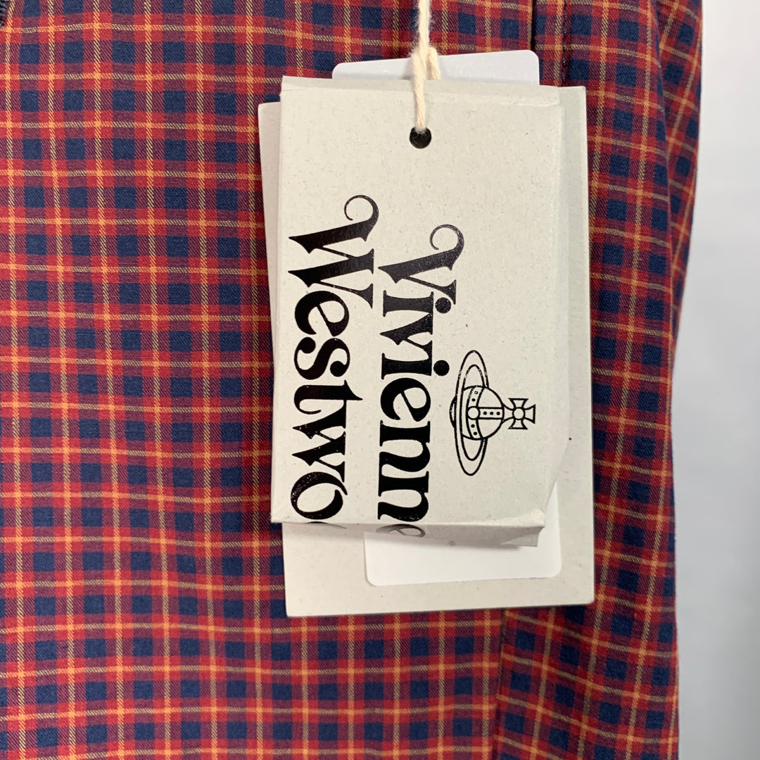VIVIENNE WESTWOOD Size S Alien Burgundy Navy Checkered Cotton Button Fly Dress Pants