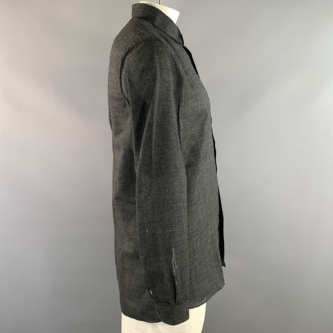 LANVIN Size L Grey Black Tartan Wool Blend  Button Up Long Sleeve Shirt