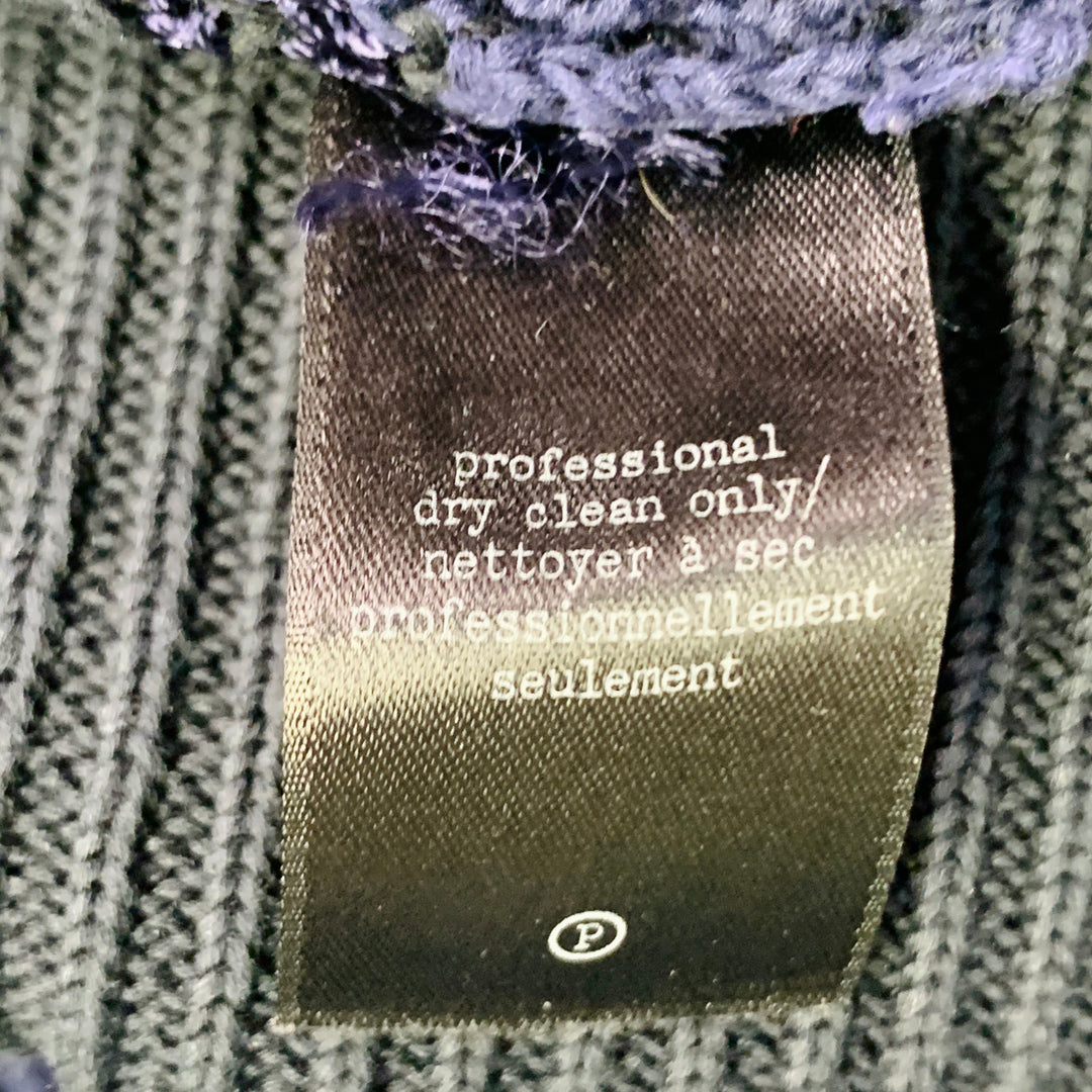 RAG & BONE Size L Navy Black Cotton Blend Textured Stripe Open Knit Pullover